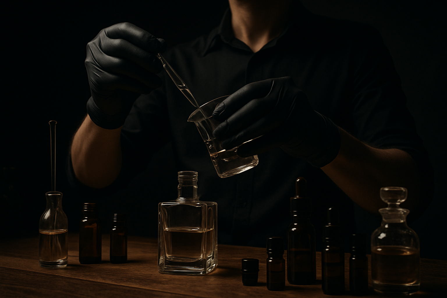 make him wear black shirt and black gloves and make the picture even more darker 